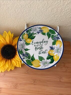 Royal Norfolk lemon Floral plate," Everyday is a fresh start"